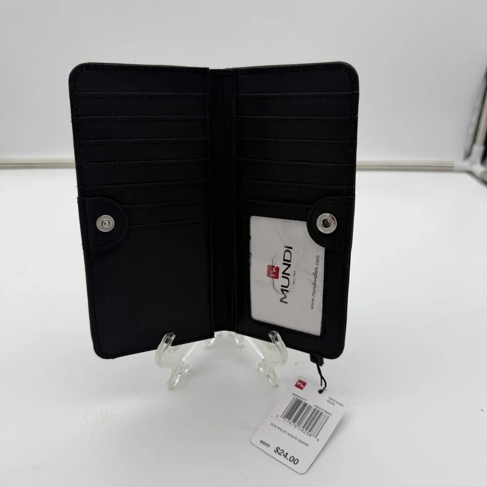 Mundi Slim Wallet Safe Keeper RFID Blocking Black Faux Leather Bifold NWT
